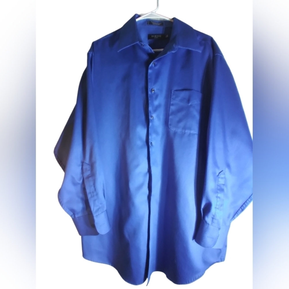George Santeen Vibrant Blue Button-Up Dress Shirt Size Large Office Workwear